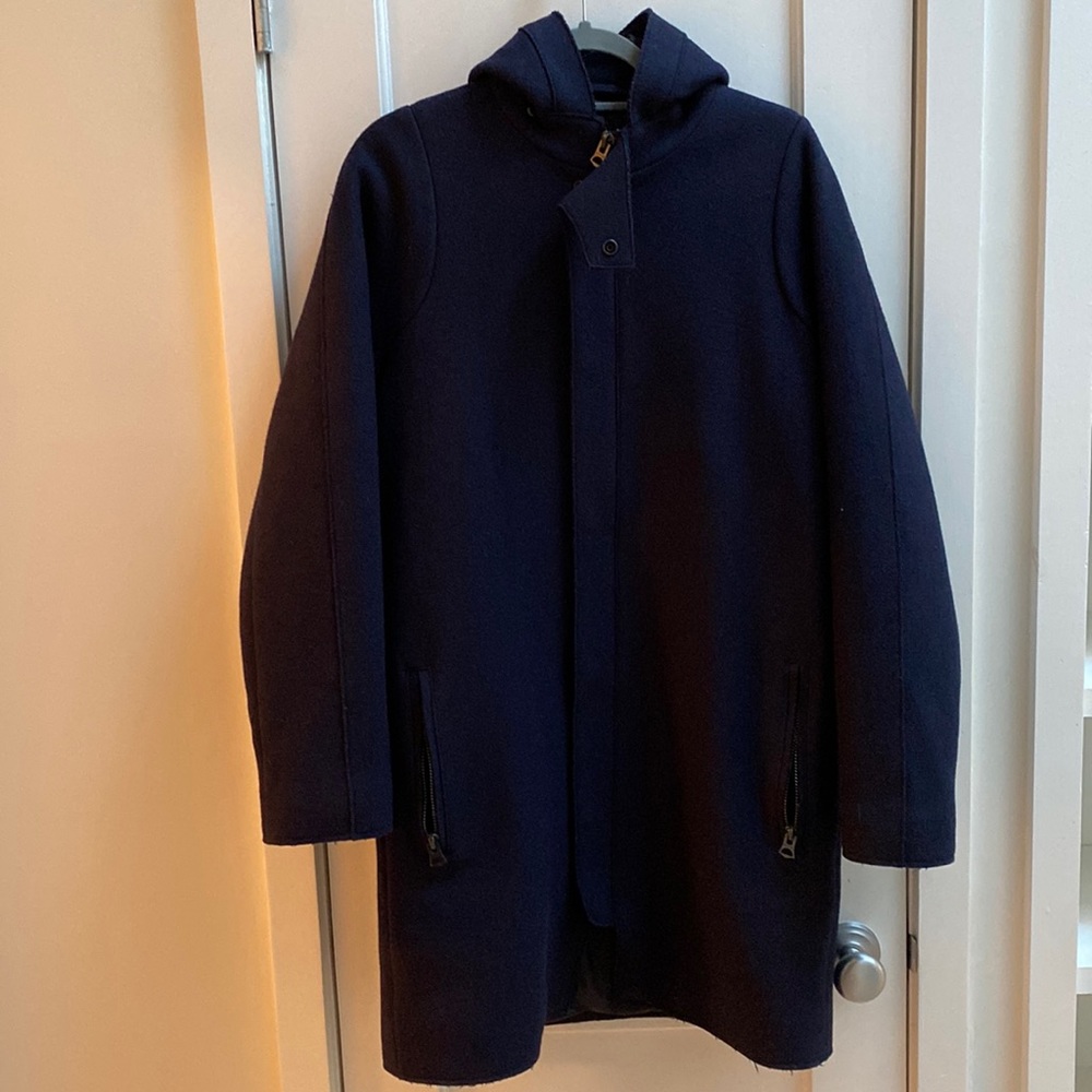 Acne Studios men’s navy blue wool lined parka